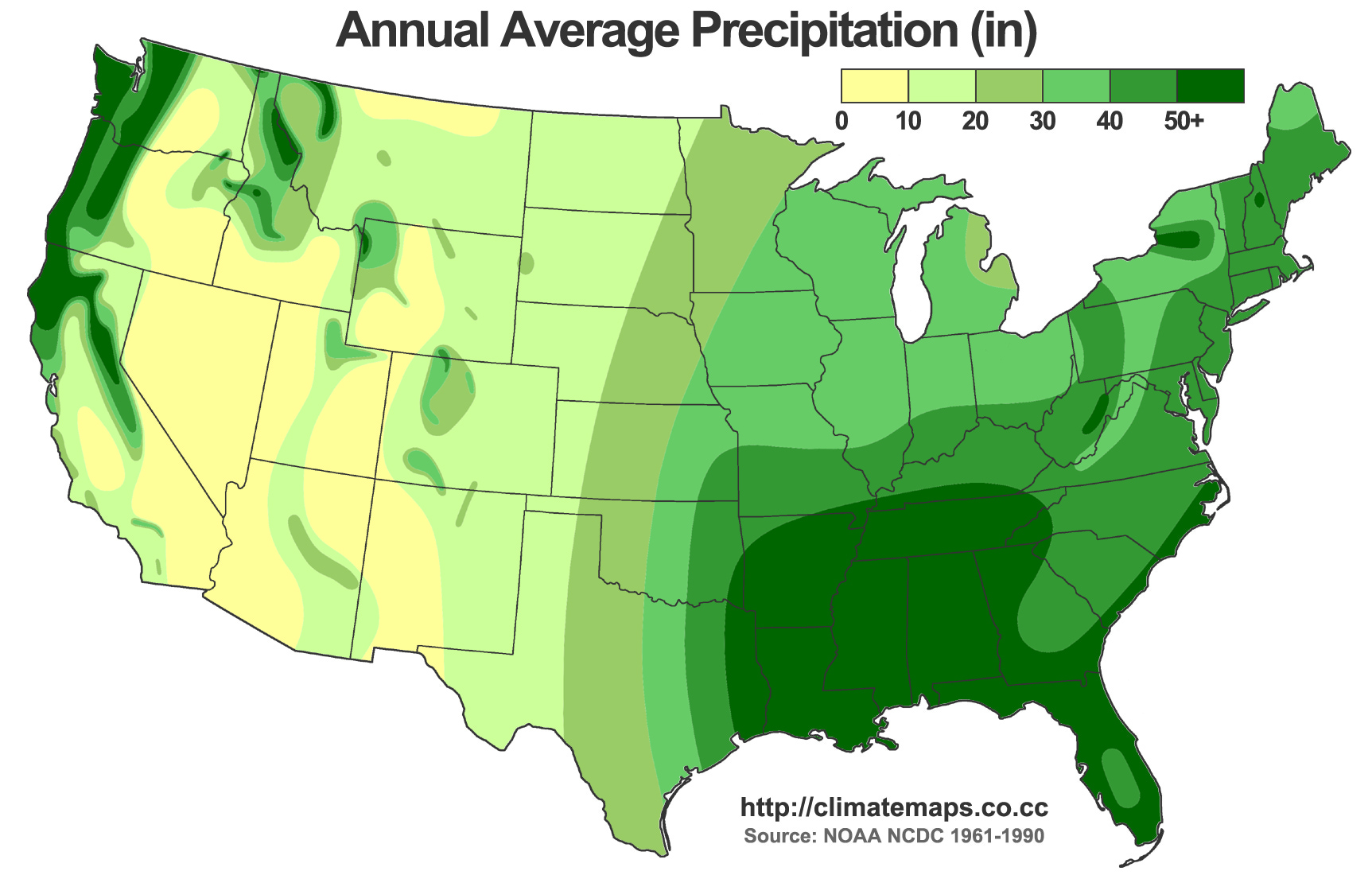 Rainfall in the US, in Inches